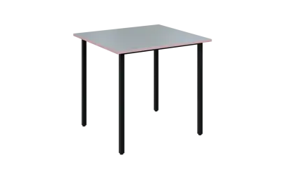 JSB 80N Jídelní stůl 800 x 800 mm, deska šedá s hranou pastelově růžová / podnož černá